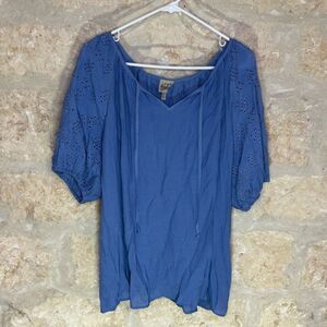 Como Vintage Women's Blouse Blue Eyelet Sleeves  NEW Size 2X